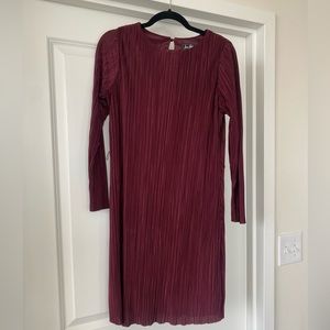 Sam Edelman Burgundy pleated knee length dress, size 4 (missing belt)